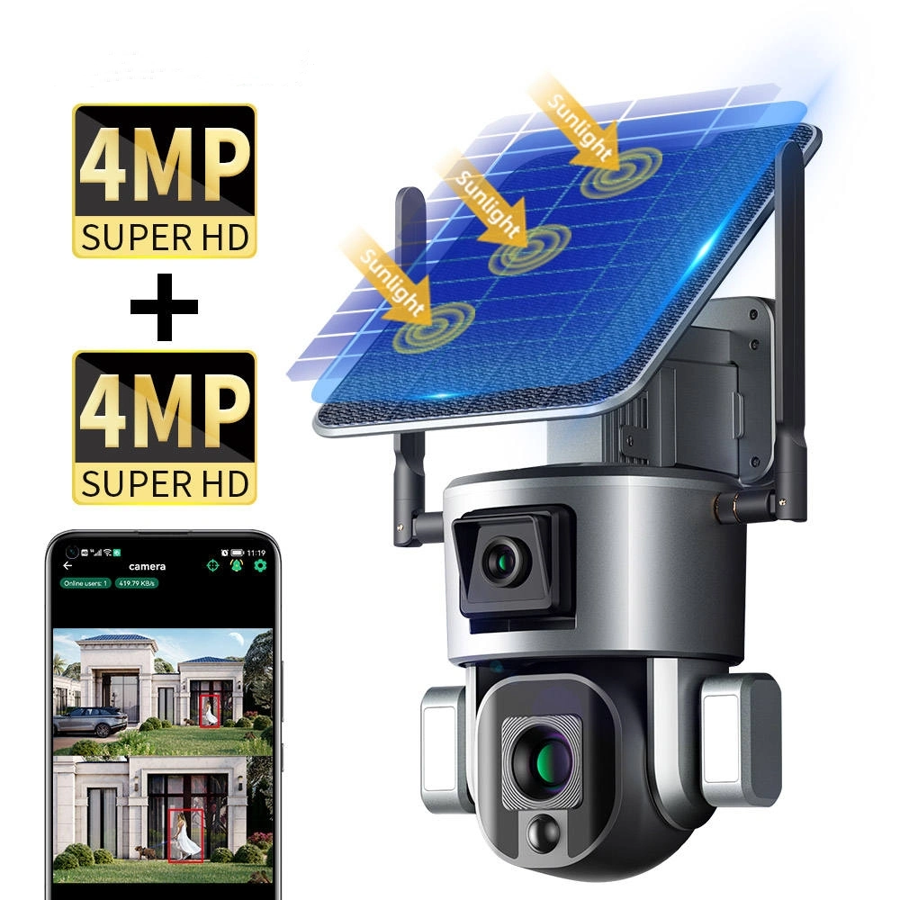 AADI Dual Lens 4K PTZ Camera WIFI with Solar Panel